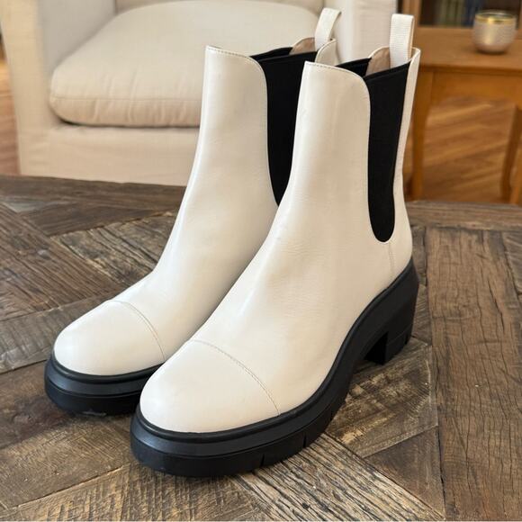 Stuart Weitzman Norah Leather Lug-Sole Chelsea Ivory Booties - 8.5N - Picture 2 of 6